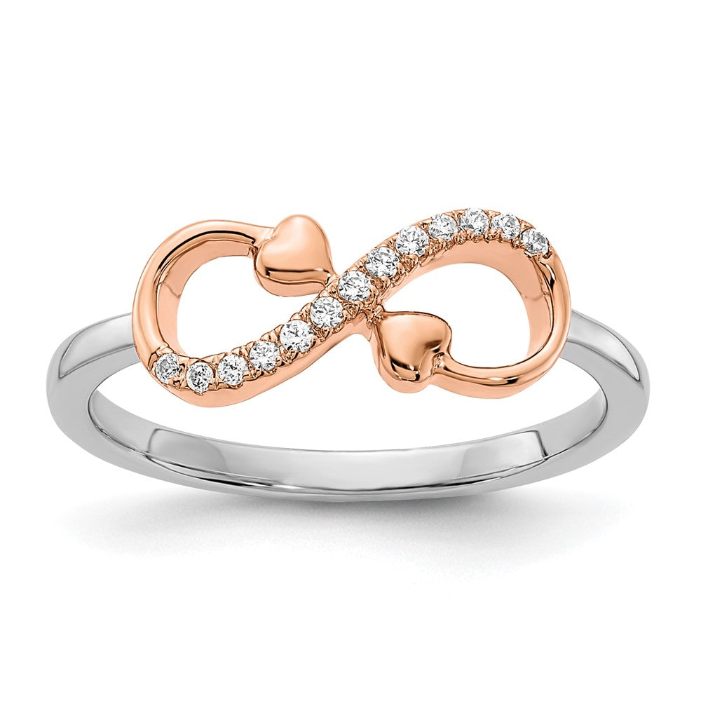 14k Two-tone White & Rose Polished Infinity Hearts Diamond Ring