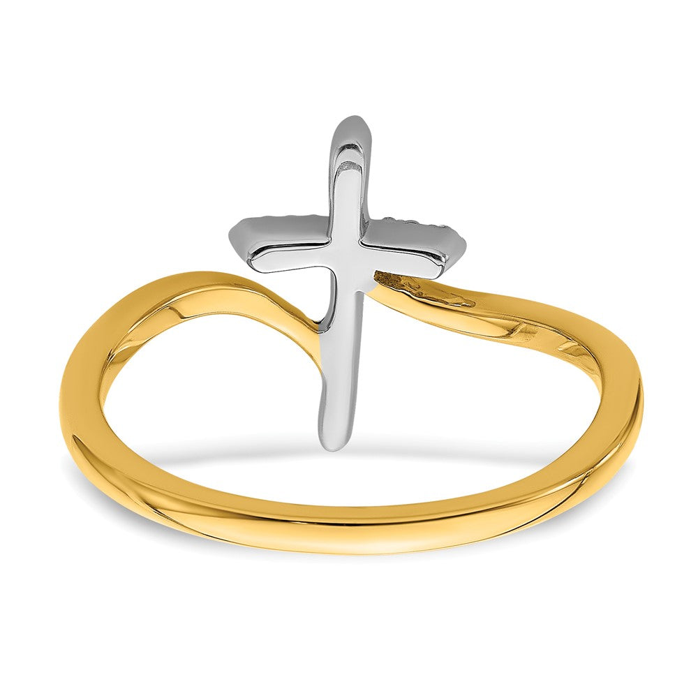 14k Two-tone Polished Cross Diamond Ring
