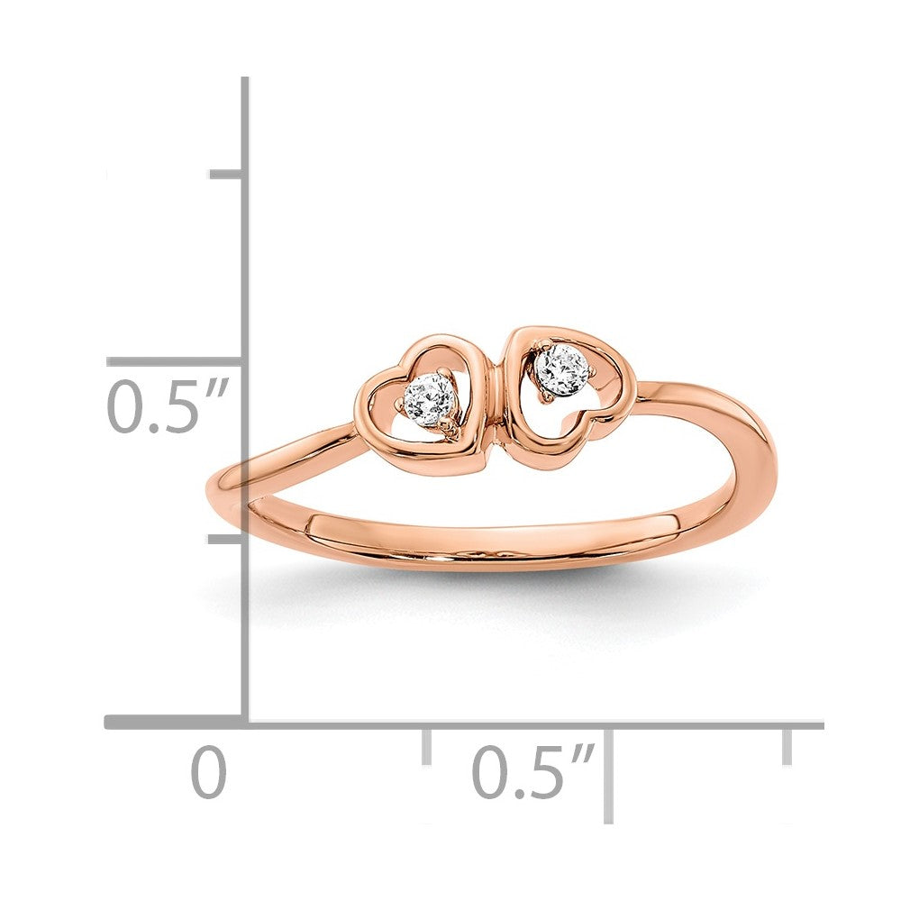 14k Rose Gold Polished Double Heart Diamond Ring