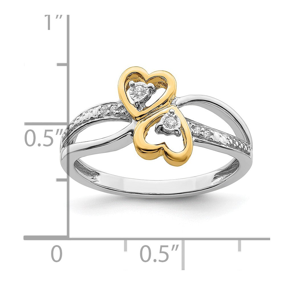14k Two-tone Polished Double Heart Diamond Ring