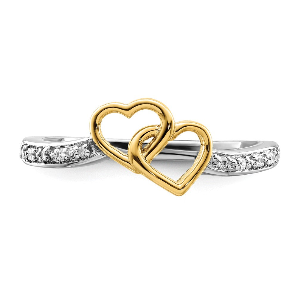 14k Two-tone Polished Double Heart Diamond Ring