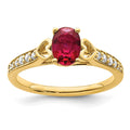 14k Polished Side Hearts Ruby and Diamond Ring