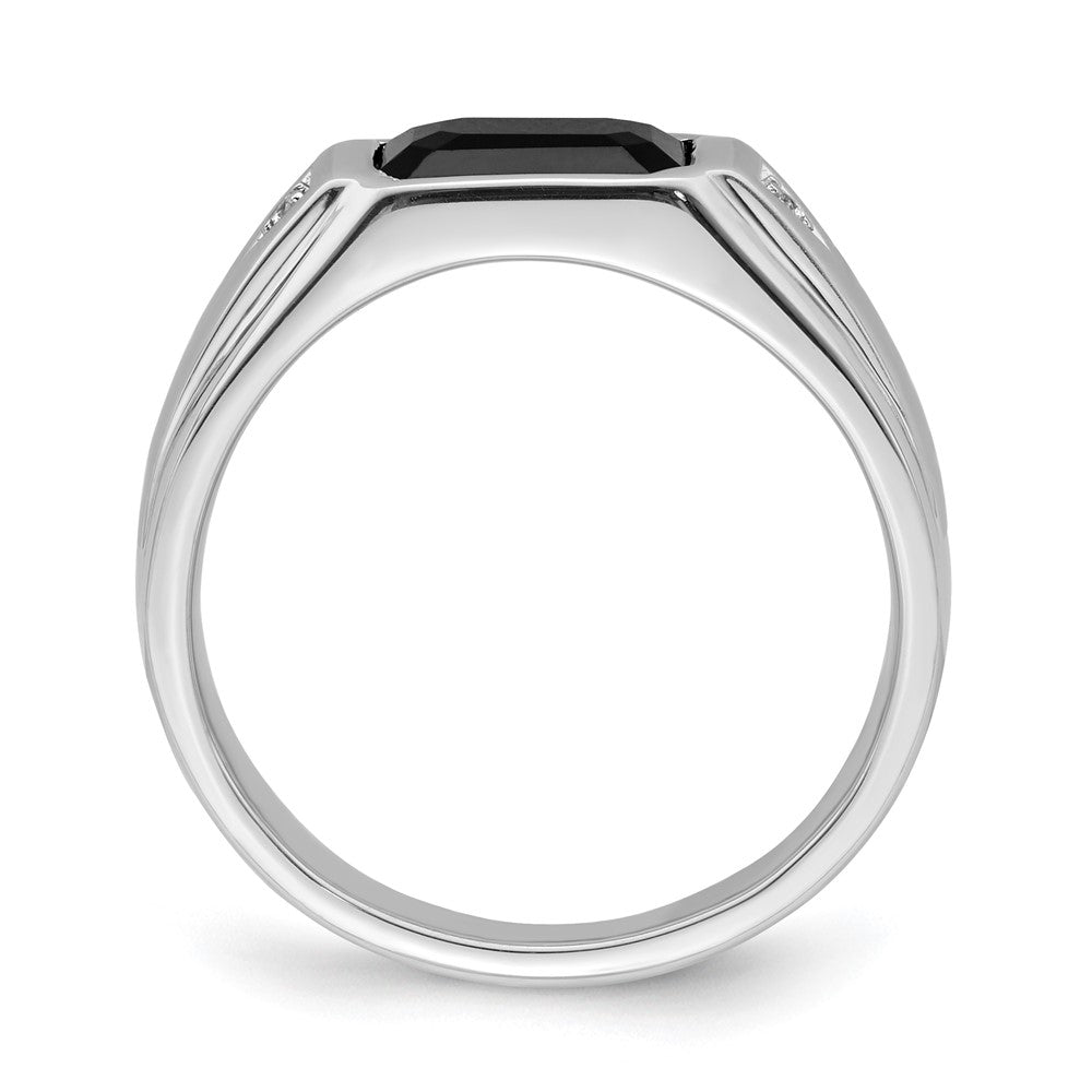 14k White Gold Polished & Satin Onyx & Diamond Mens Ring