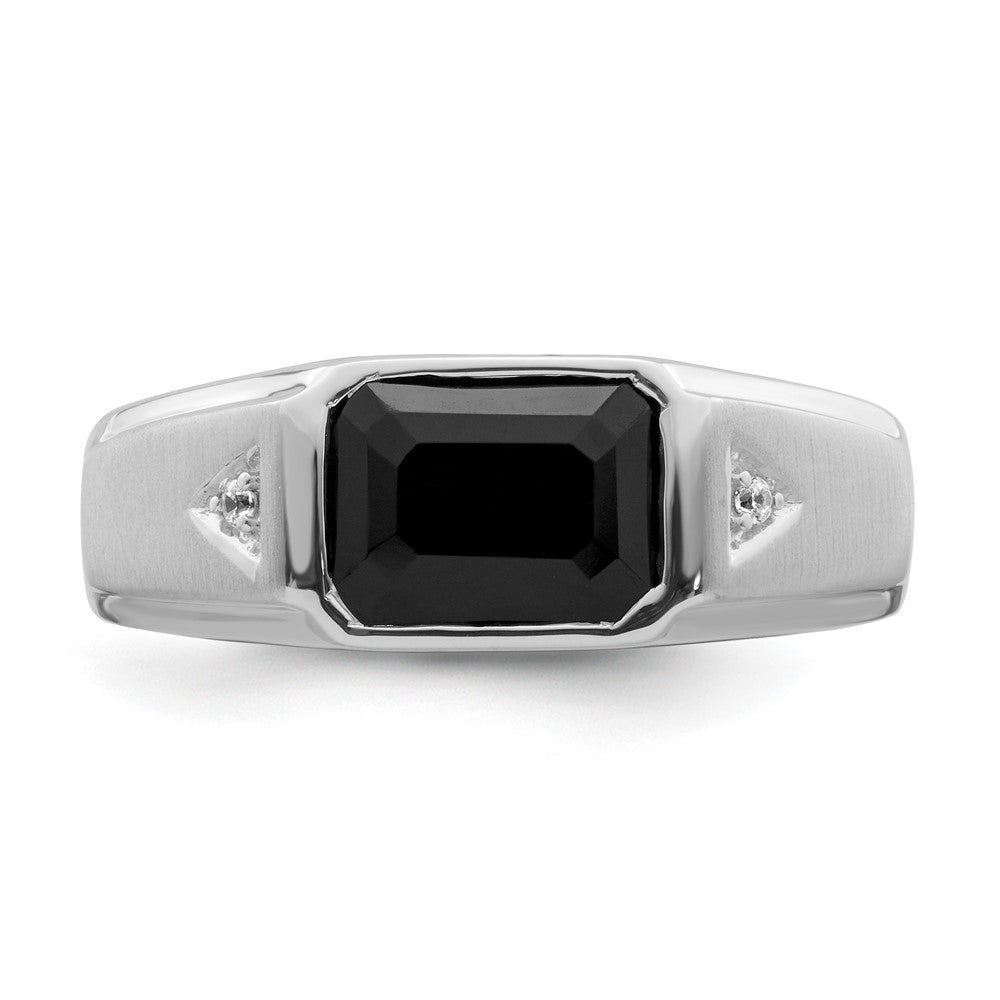 14k White Gold Polished & Satin Onyx & Diamond Mens Ring