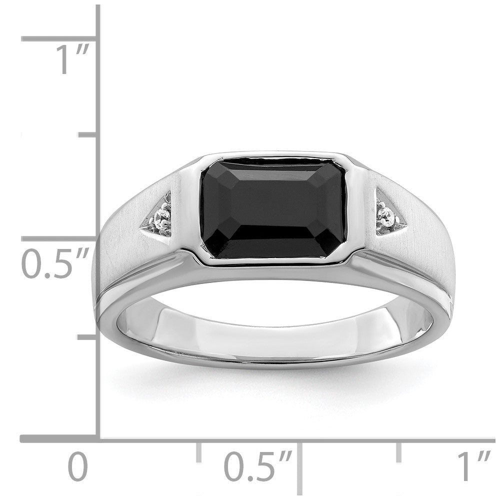 14k White Gold Polished & Satin Onyx & Diamond Mens Ring