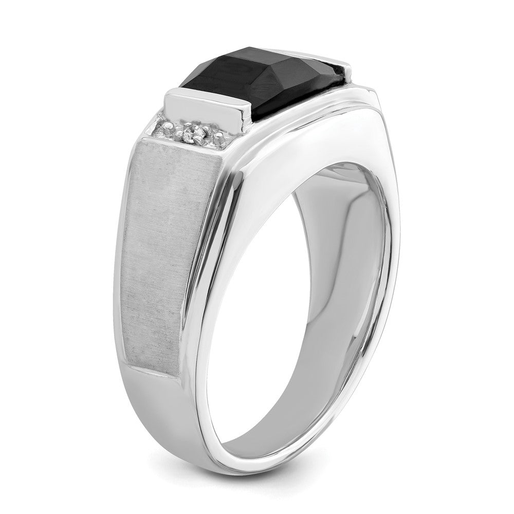 14k White Gold Polished & Satin Onyx & Diamond Mens Ring