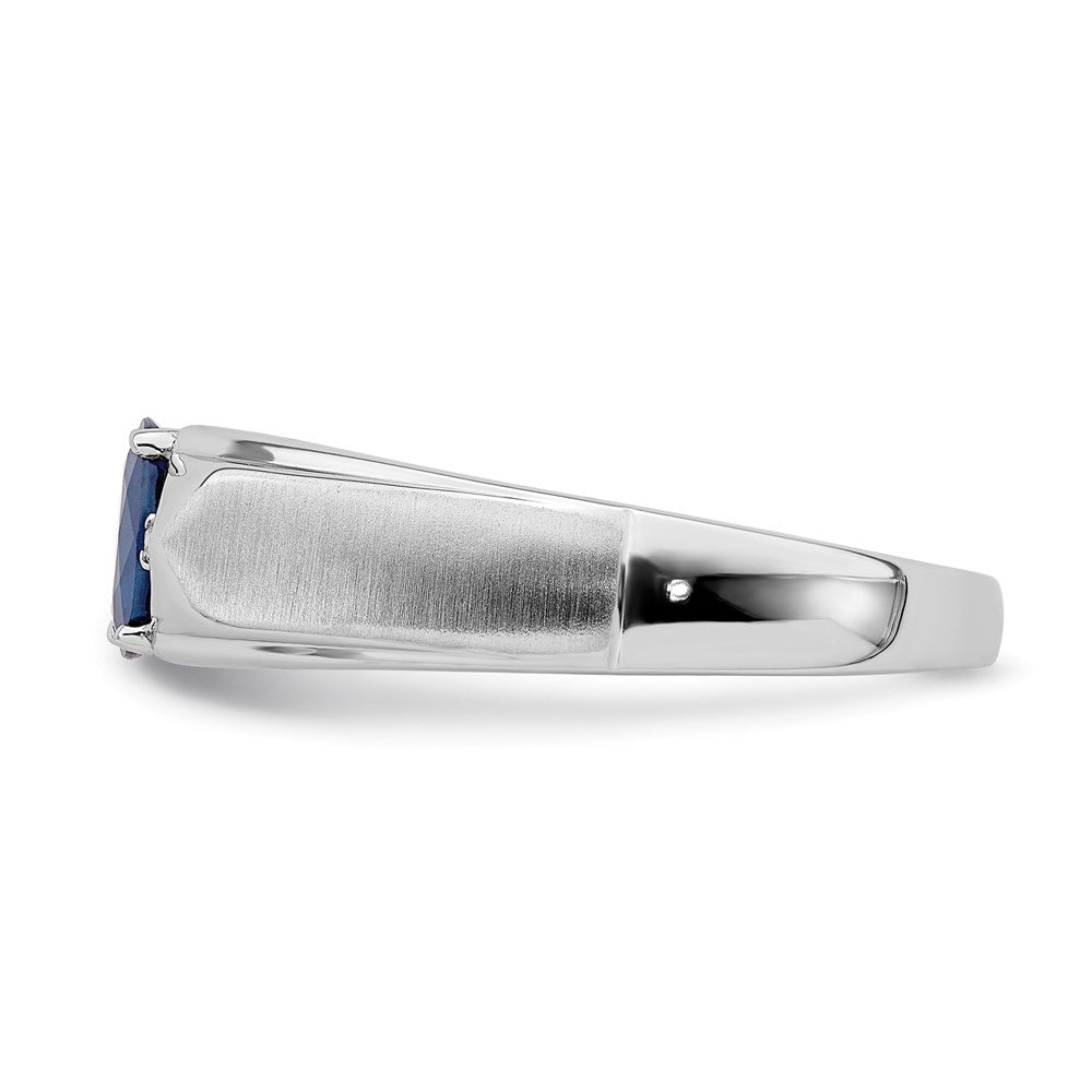 14k White Polished & Satin Sapphire & Diamond Mens Ring