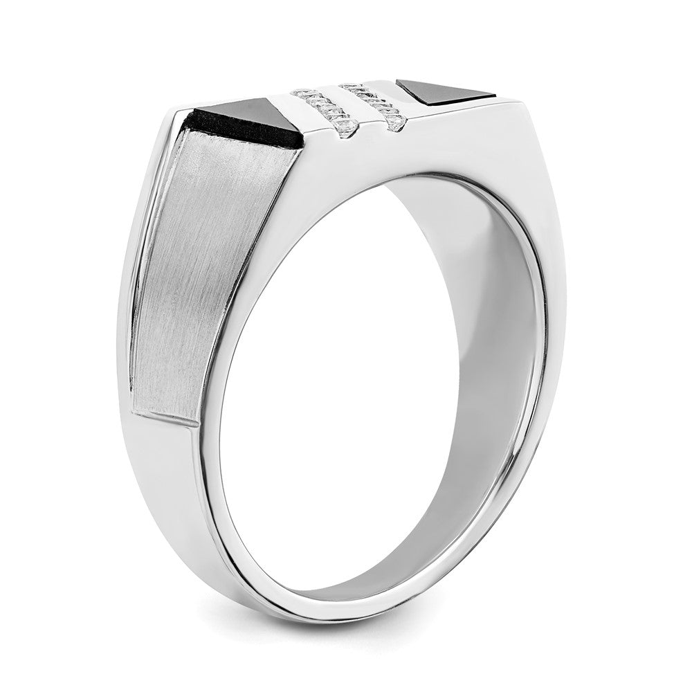 14k White Gold Polished & Satin Onyx & Diamond Mens Ring