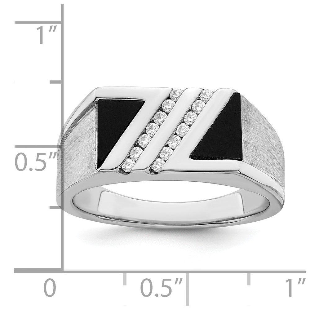14k White Gold Polished & Satin Onyx & Diamond Mens Ring