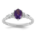 14K White Gold Polished Diamond and Amethyst Twisted Ring