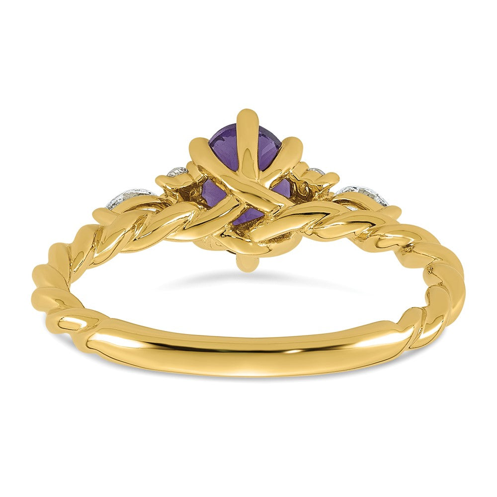 14K Polished Diamond and Amethyst Twisted Ring