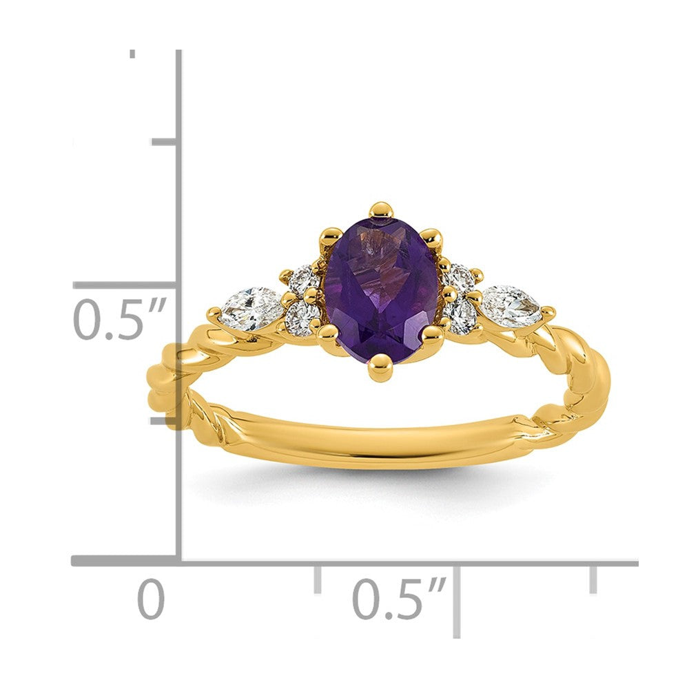 14K Polished Diamond and Amethyst Twisted Ring