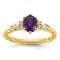 14K Polished Diamond and Amethyst Twisted Ring