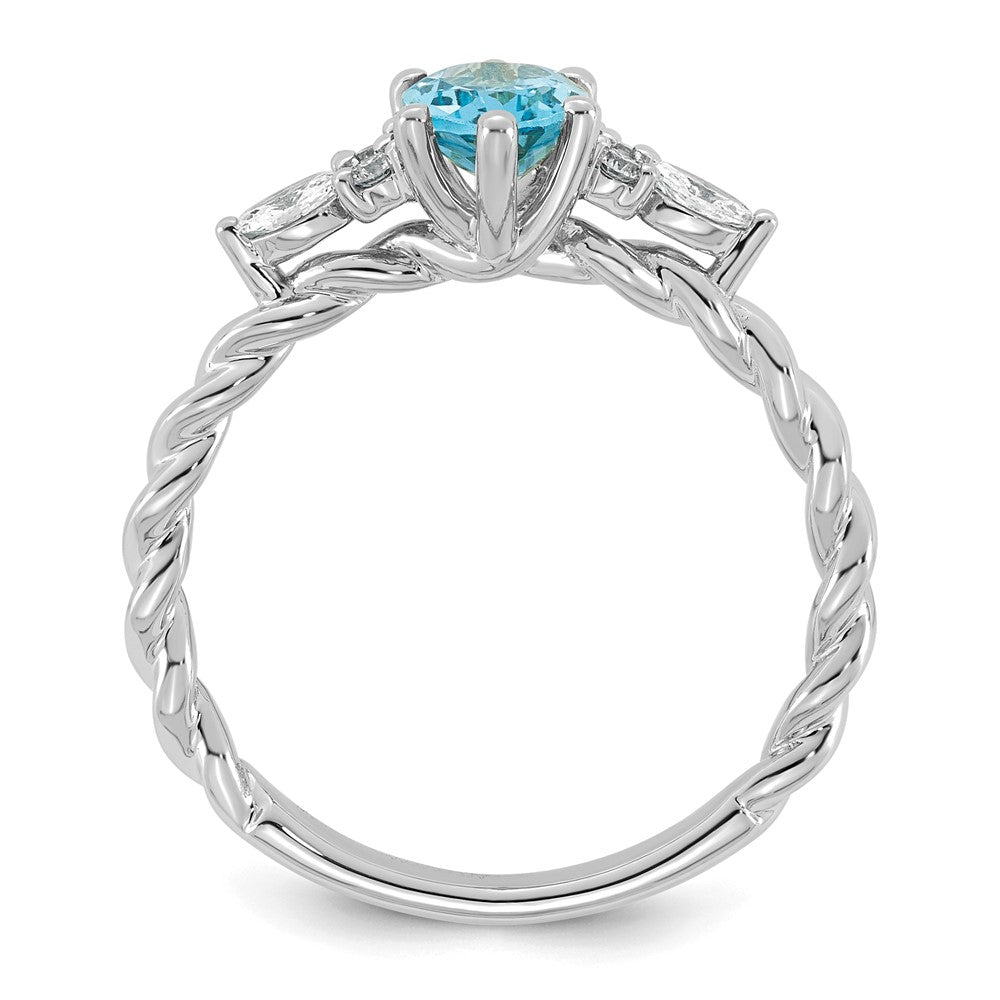 14K White Gold Polished Diamond and Blue Topaz Twisted Ring