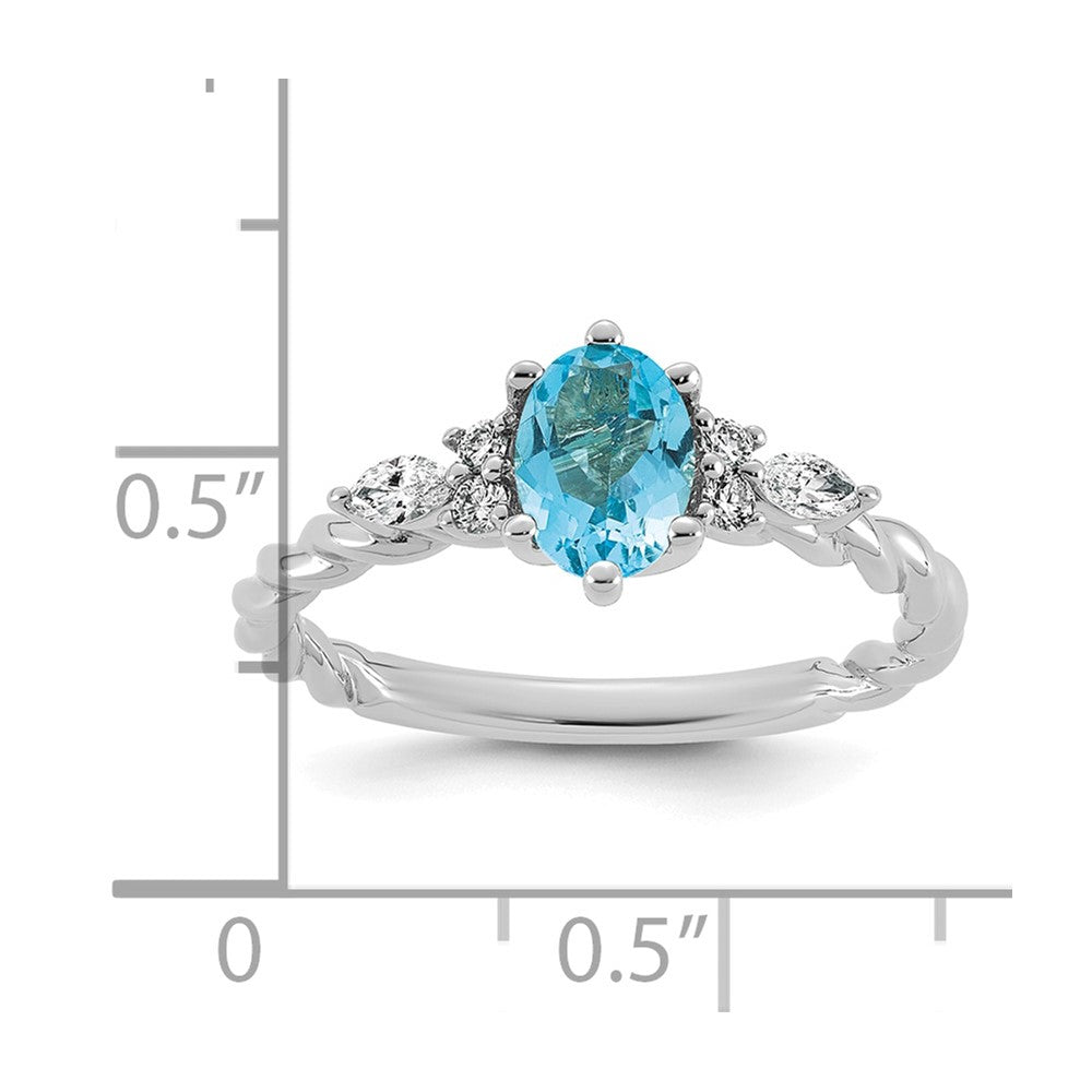 14K White Gold Polished Diamond and Blue Topaz Twisted Ring