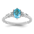 14K White Gold Polished Diamond and Blue Topaz Twisted Ring