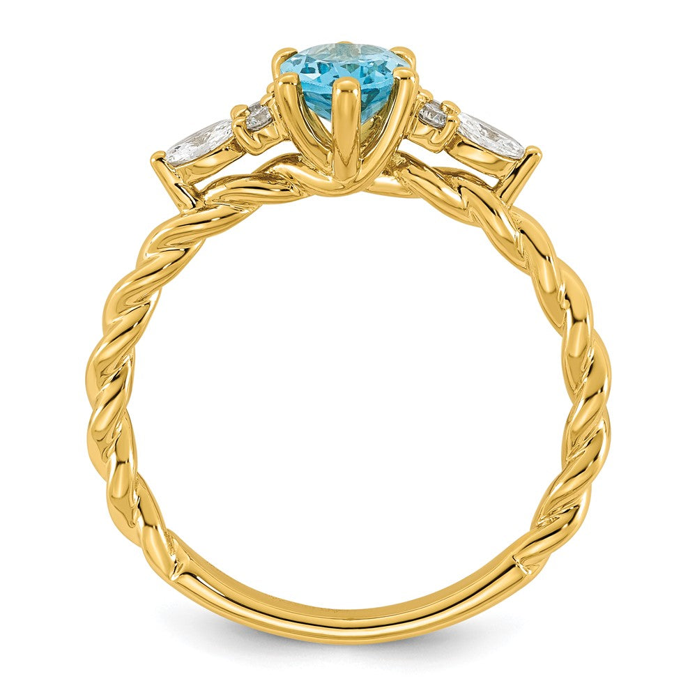 14K Polished Diamond and Blue Topaz Twisted Ring