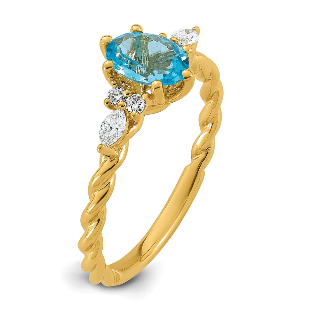 14K Polished Diamond and Blue Topaz Twisted Ring