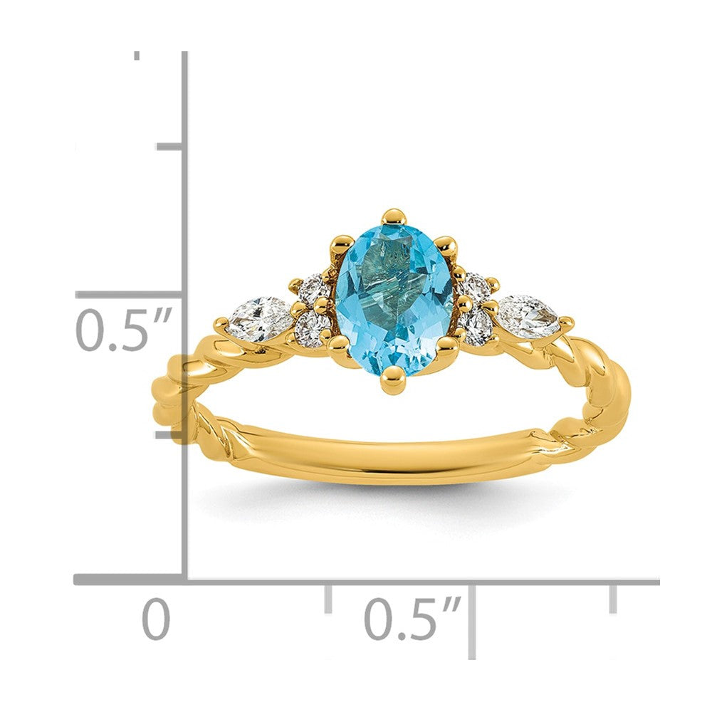14K Polished Diamond and Blue Topaz Twisted Ring
