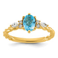 14K Polished Diamond and Blue Topaz Twisted Ring