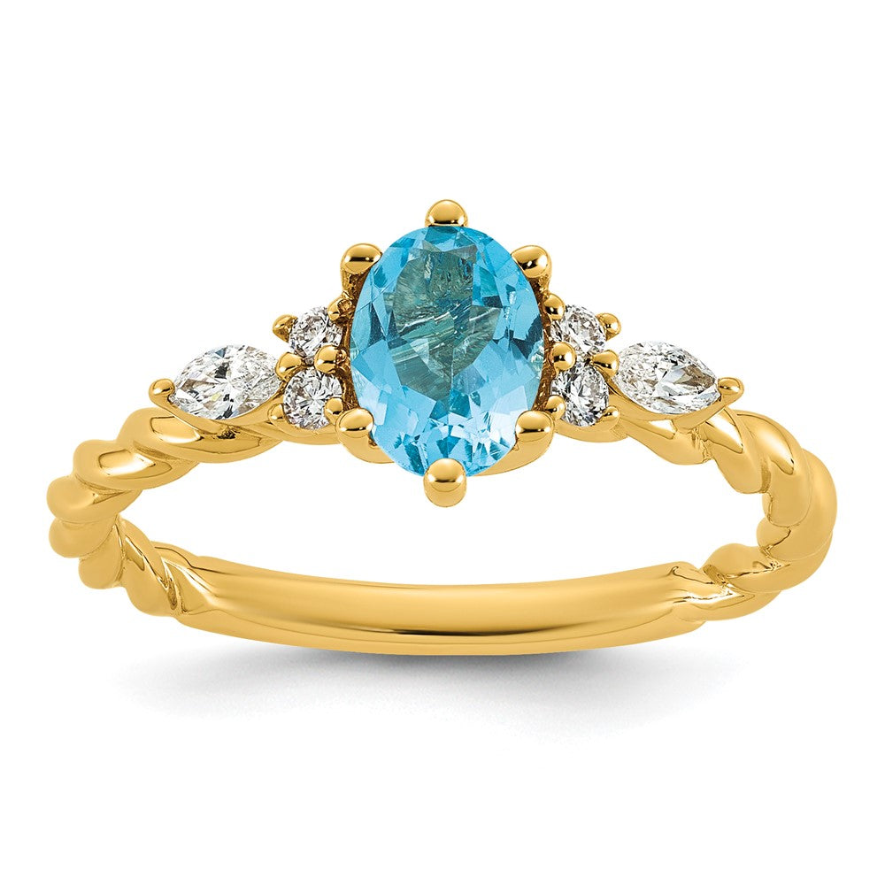 14K Polished Diamond and Blue Topaz Twisted Ring