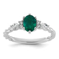 14K White Gold Polished Diamond and Lab Created Emerald Twisted Ring