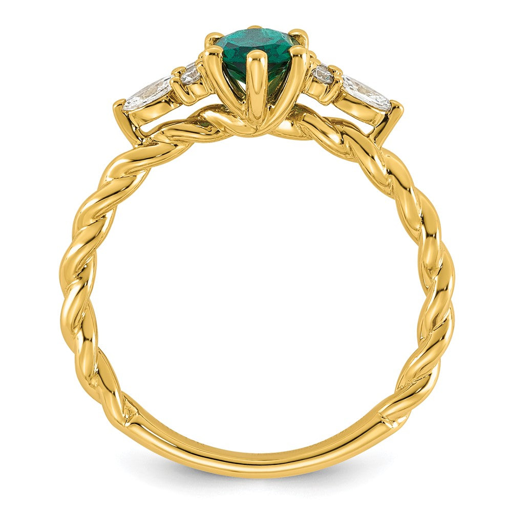 14K Polished Diamond and Lab Created Emerald Twisted Ring