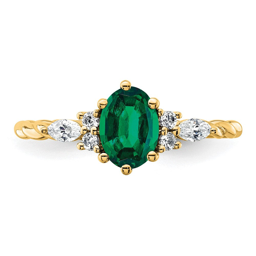14K Polished Diamond and Lab Created Emerald Twisted Ring