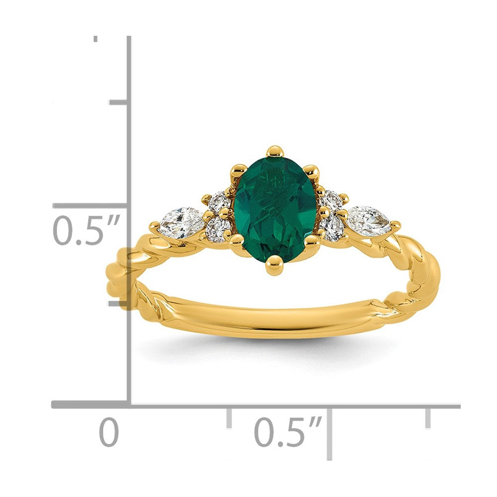 14K Polished Diamond and Lab Created Emerald Twisted Ring