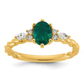 14K Polished Diamond and Lab Created Emerald Twisted Ring