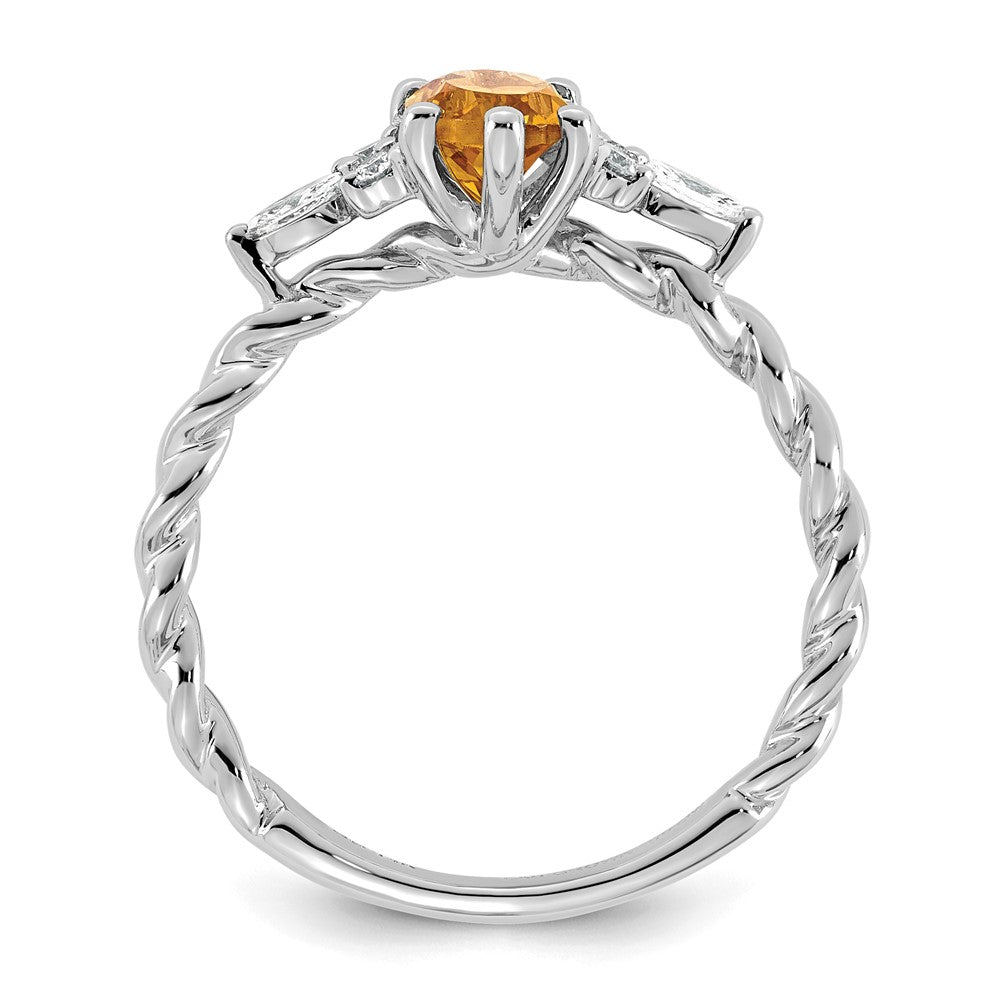 14K White Gold Polished Diamond and Citrine Twisted Ring
