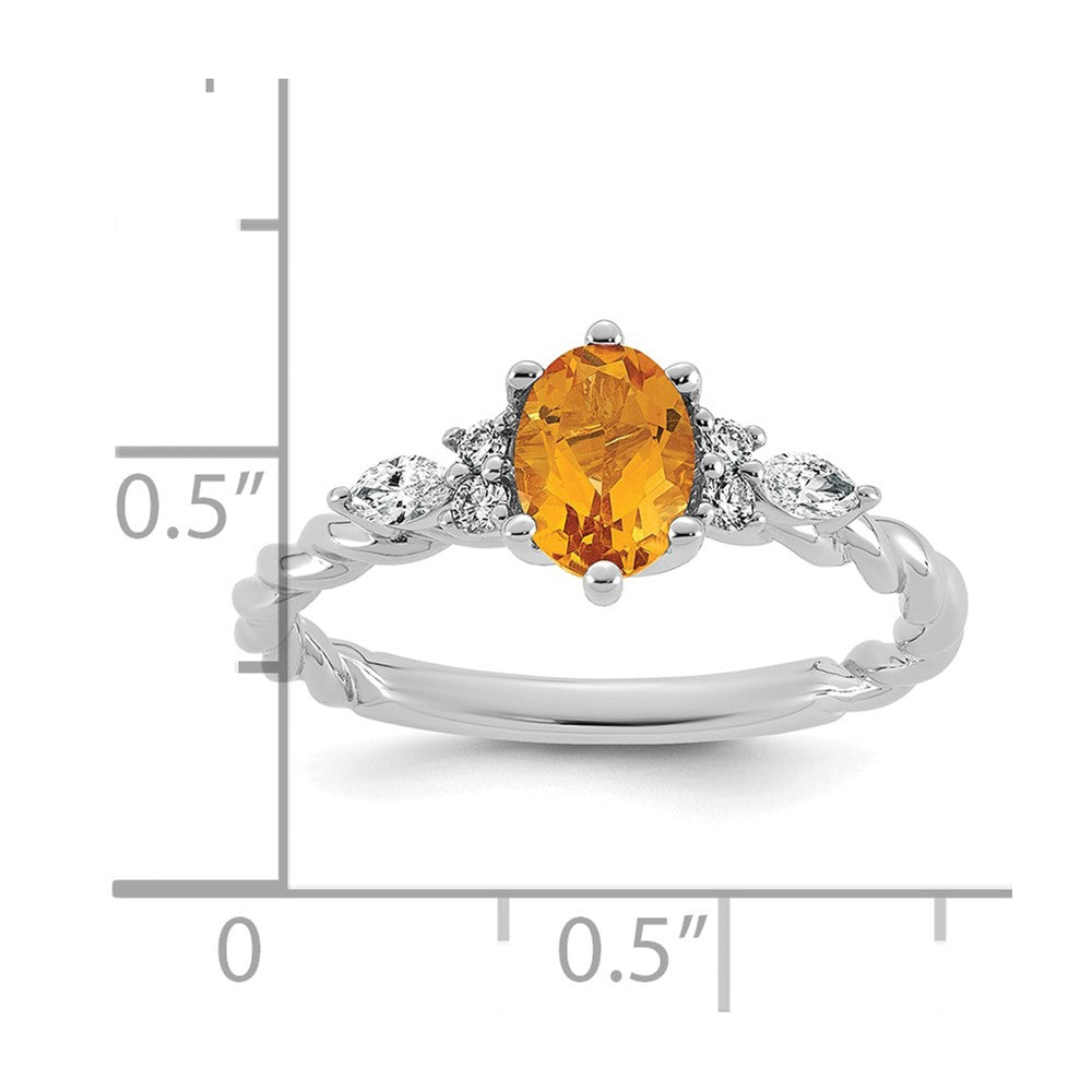 14K White Gold Polished Diamond and Citrine Twisted Ring
