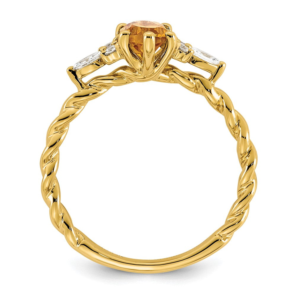 14K Polished Diamond and Citrine Twisted Ring
