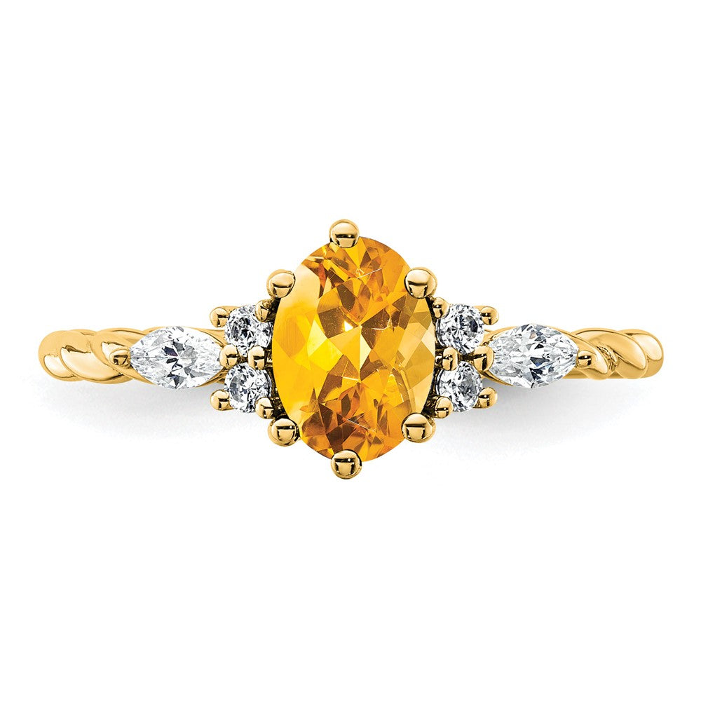14K Polished Diamond and Citrine Twisted Ring
