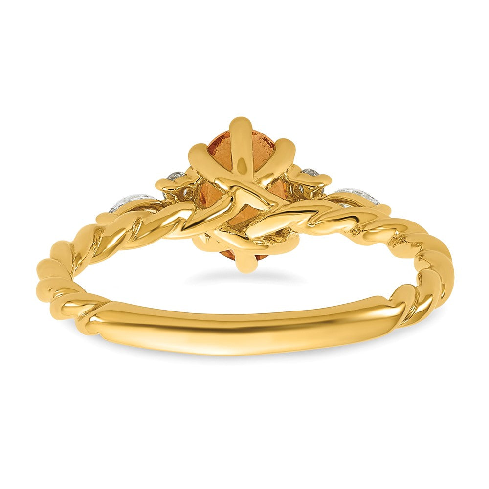 14K Polished Diamond and Citrine Twisted Ring