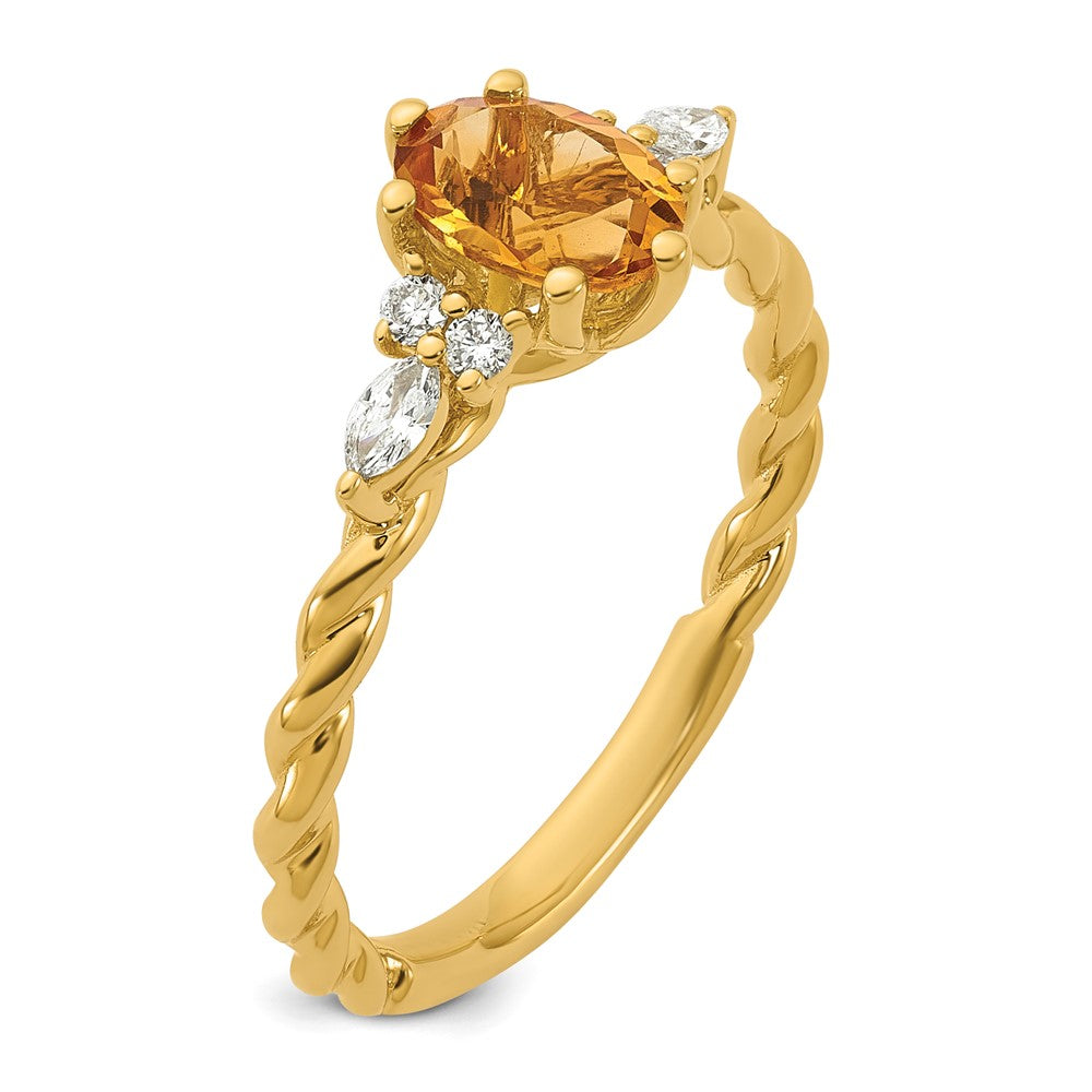 14K Polished Diamond and Citrine Twisted Ring