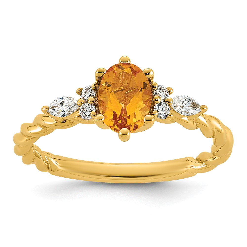 14K Polished Diamond and Citrine Twisted Ring