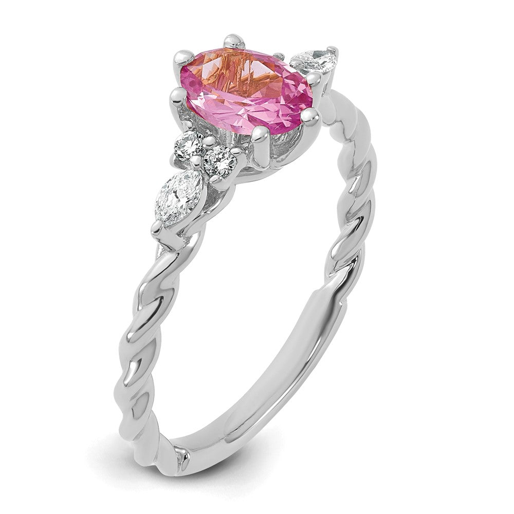 14K White Gold Polished Diamond & Lab Created Pink Sapphire Twisted Ring