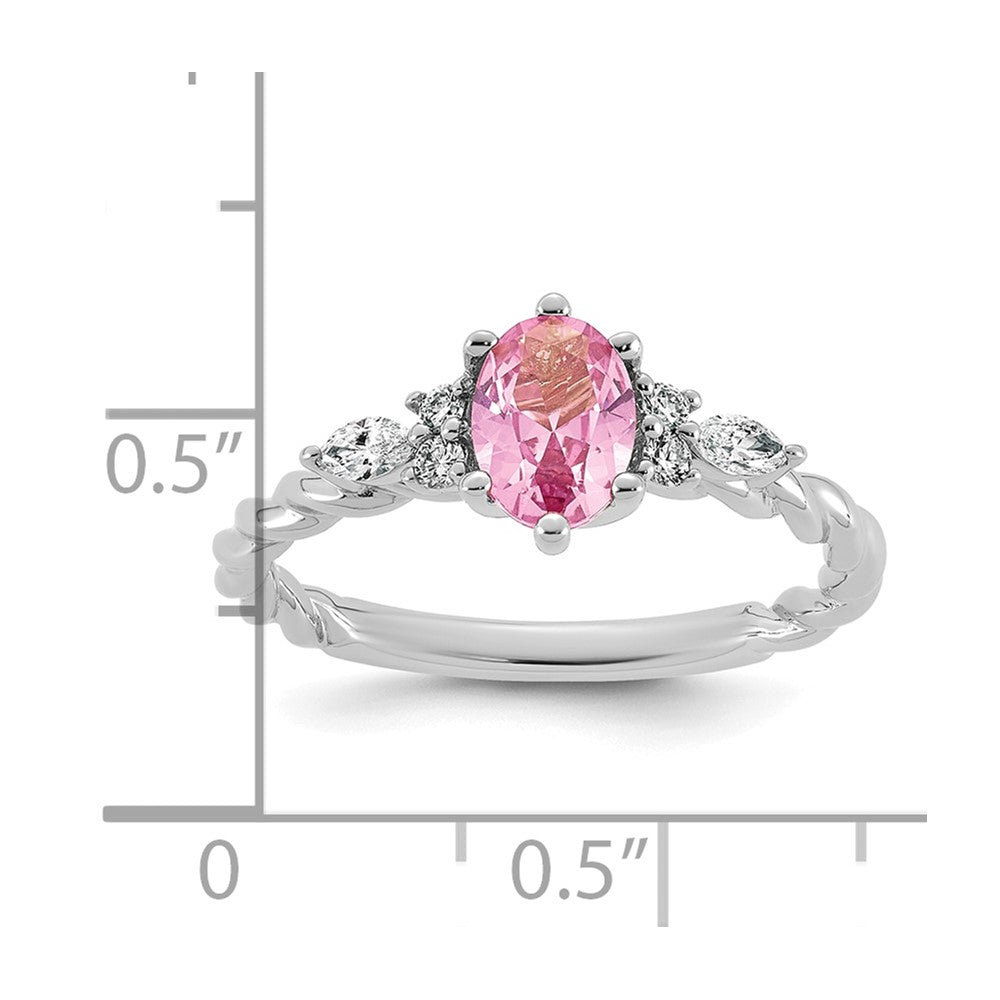14K White Gold Polished Diamond & Lab Created Pink Sapphire Twisted Ring