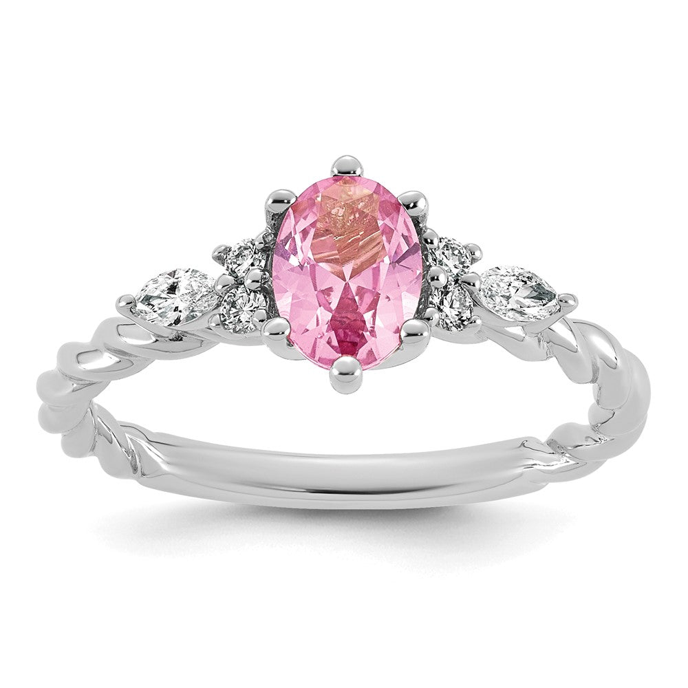 14K White Gold Polished Diamond & Lab Created Pink Sapphire Twisted Ring