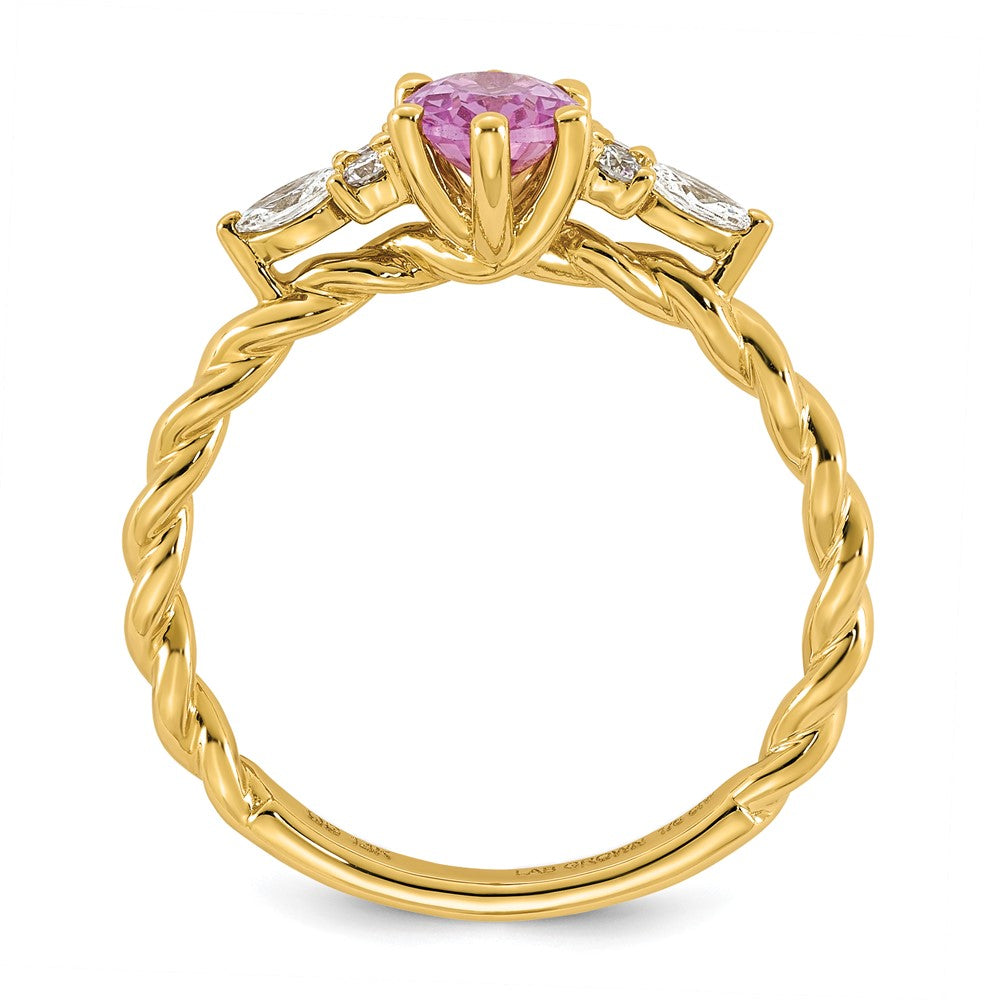 14K Polished Diamond & Lab Created Pink Sapphire Twisted Ring
