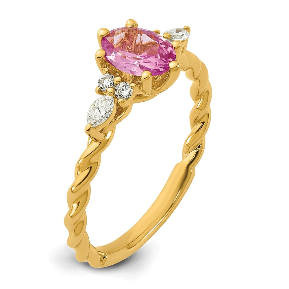 14K Polished Diamond & Lab Created Pink Sapphire Twisted Ring