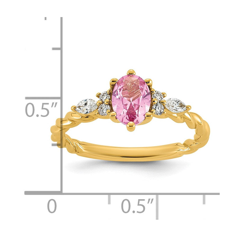 14K Polished Diamond & Lab Created Pink Sapphire Twisted Ring