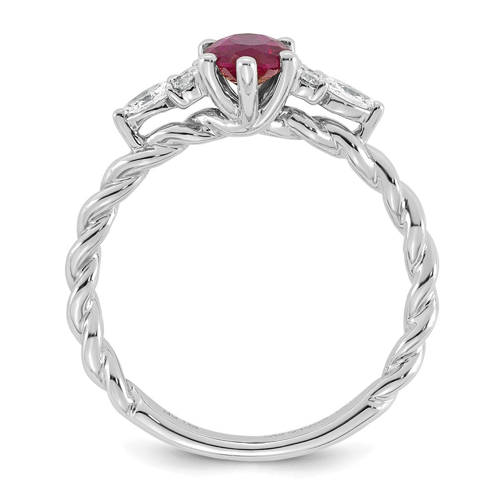 14K White Gold Polished Diamond and Lab Created Ruby Twisted Ring