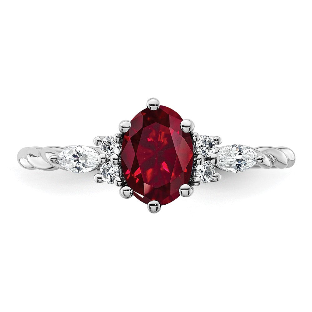 14K White Gold Polished Diamond and Lab Created Ruby Twisted Ring