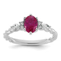 14K White Gold Polished Diamond and Lab Created Ruby Twisted Ring