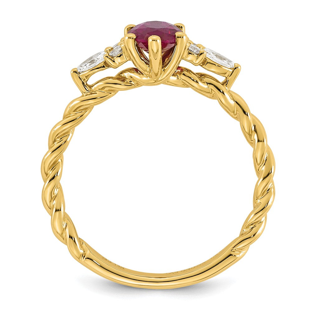 14K Polished Diamond and Lab Created Ruby Twisted Ring