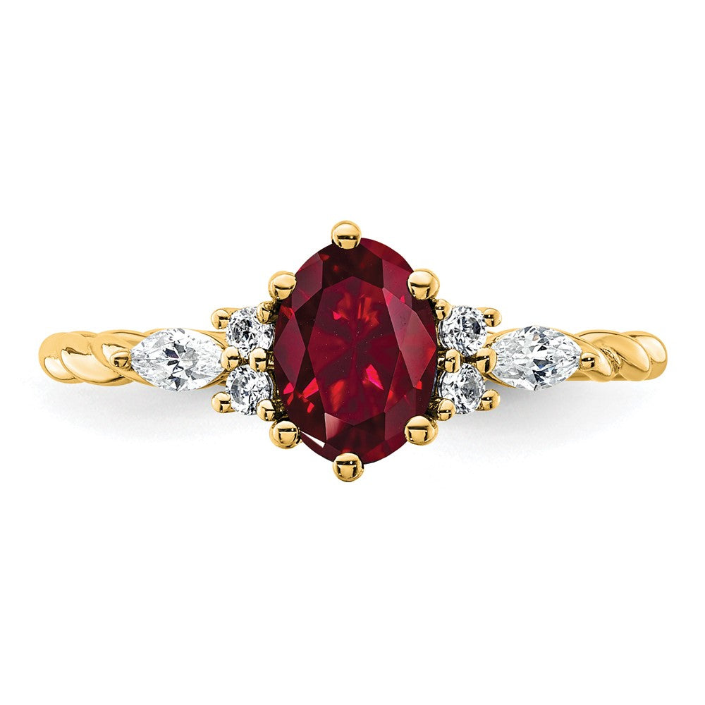 14K Polished Diamond and Lab Created Ruby Twisted Ring