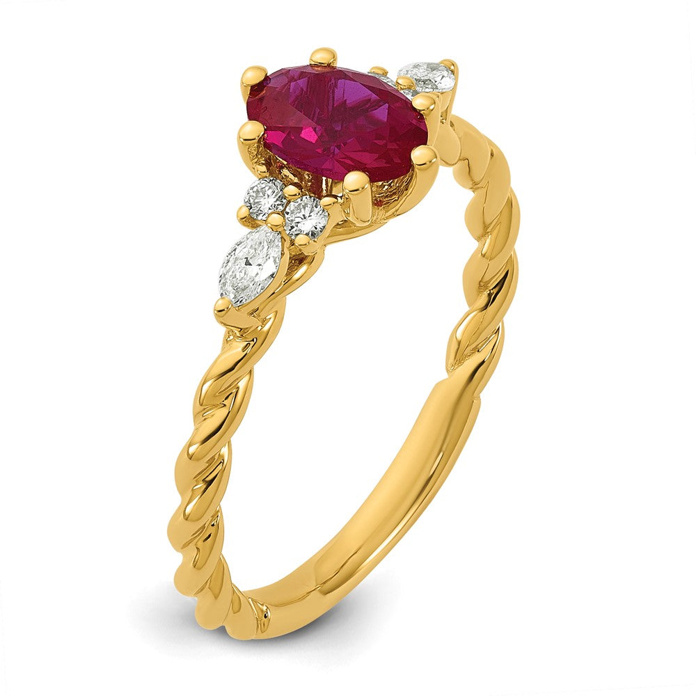 14K Polished Diamond and Lab Created Ruby Twisted Ring