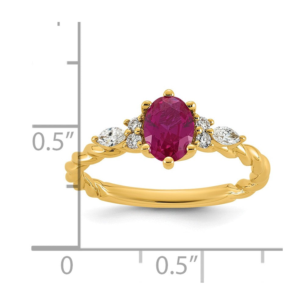 14K Polished Diamond and Lab Created Ruby Twisted Ring